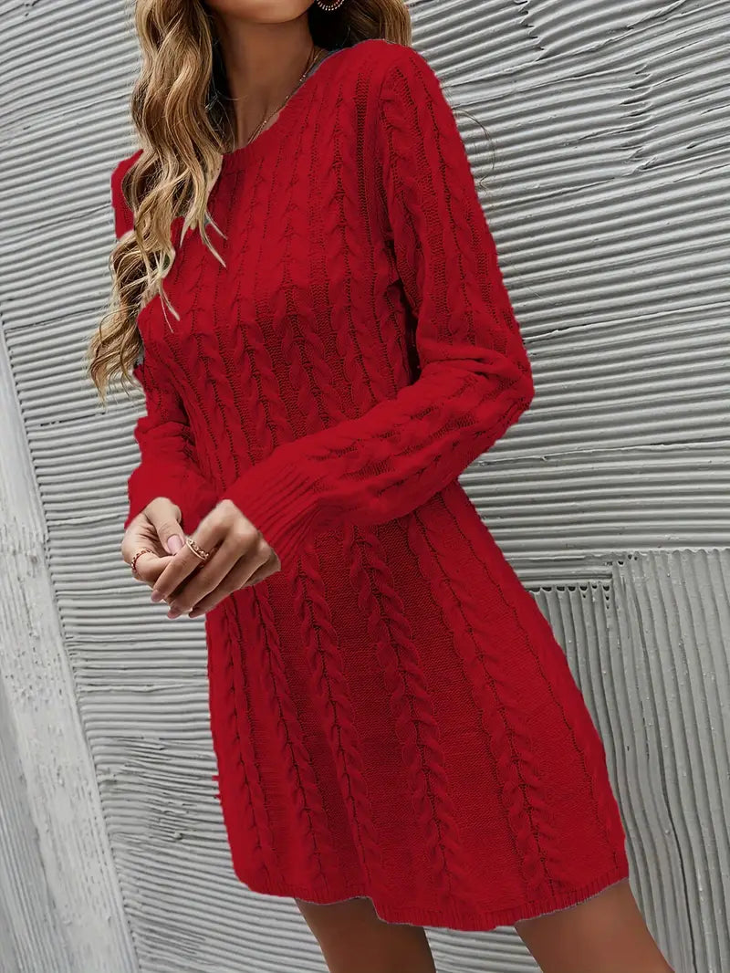 Abito in maglia a cavi - maniche lunghe, collo rotondo, look casual in maglia