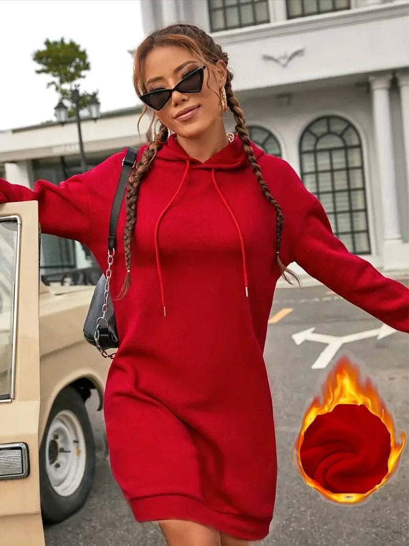 Abito donna con cappuccio - manica lunga, tinta unita, casual, poliestere