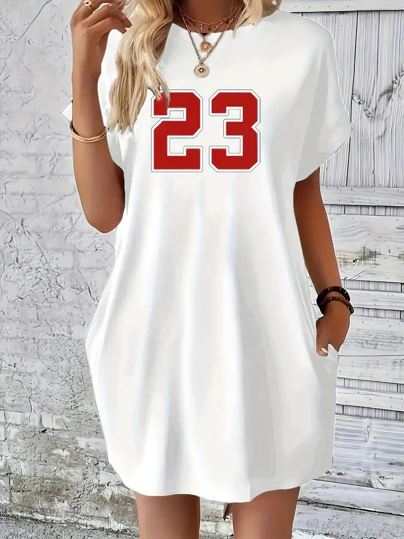 23 abito a collo tondo con stampa di numeri