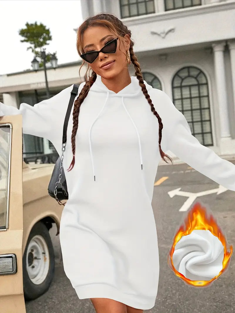 Abito donna con cappuccio - manica lunga, tinta unita, casual, poliestere