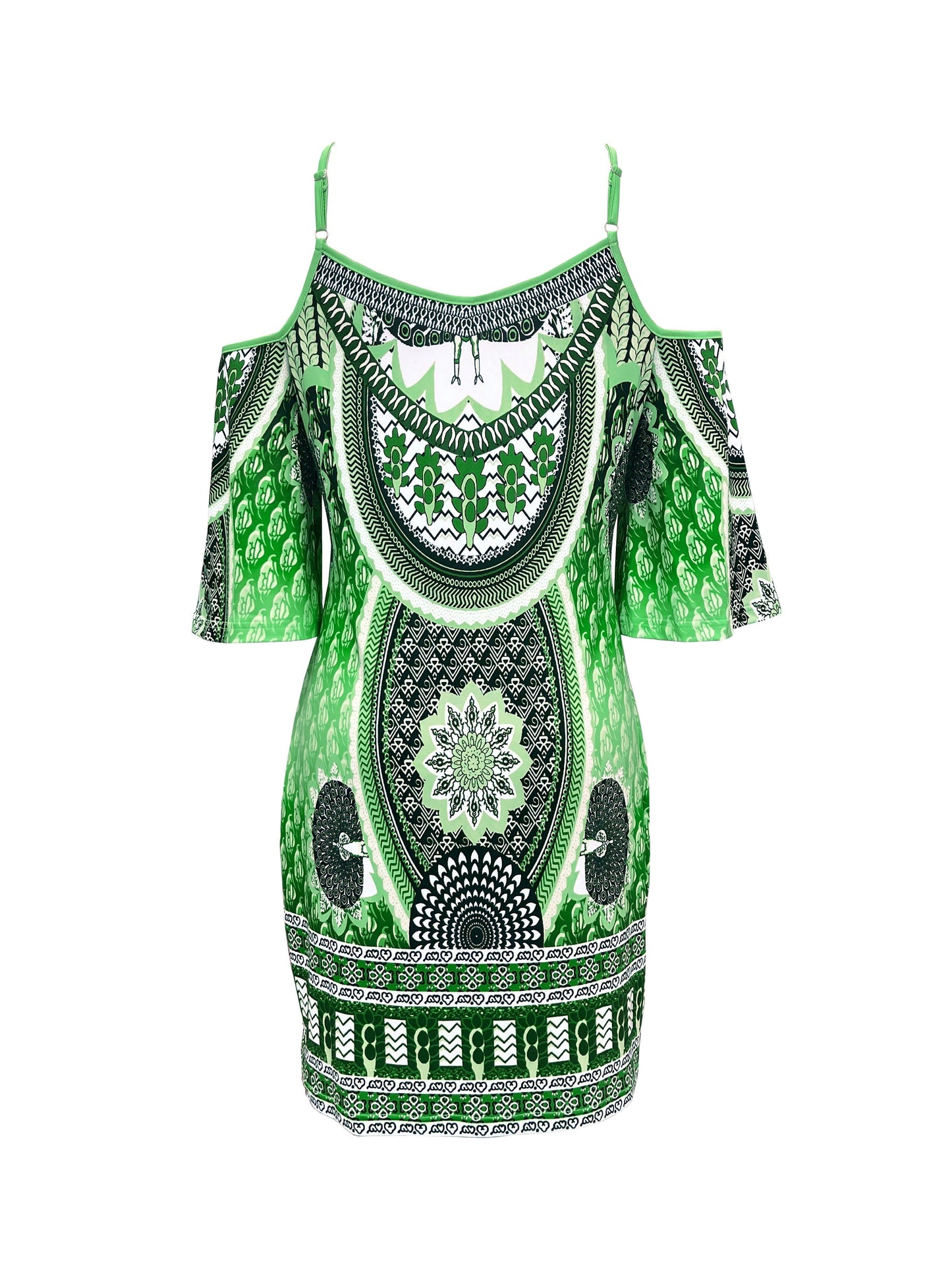 Abito da spiaggia a spalla fredda in stile boho con spalline e maniche a sbuffo