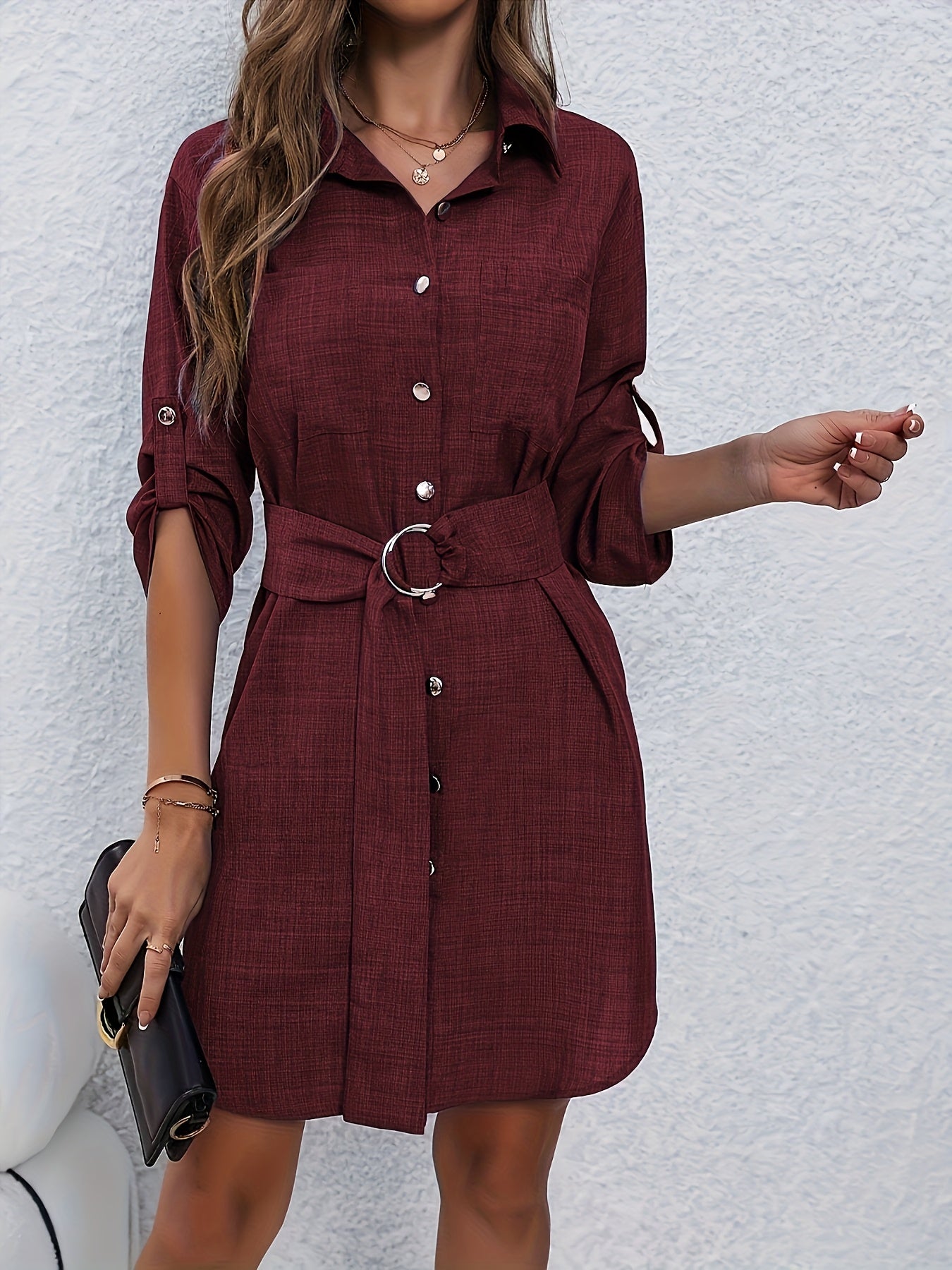 Abito elegante con colletto in poliestere