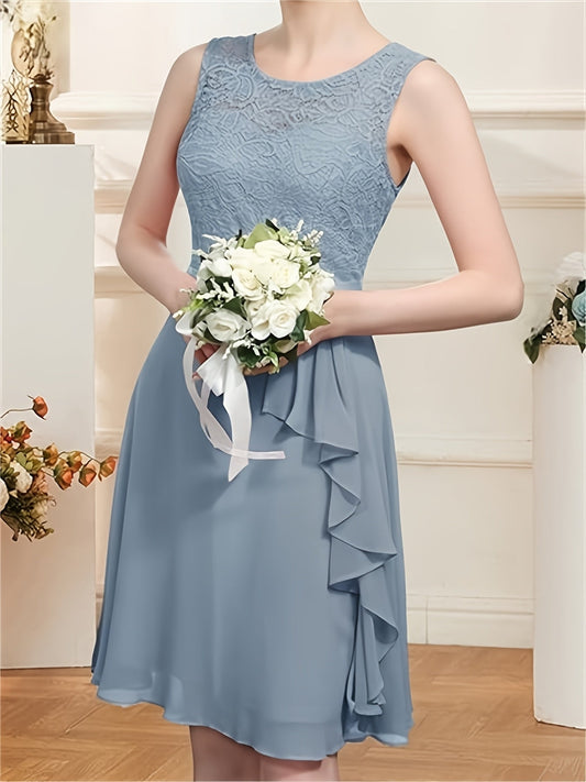 Abito estivo con scollo rotondo - Plissettato, linea ad A, pizzo patchwork, lunghezza al ginocchio ed elegante