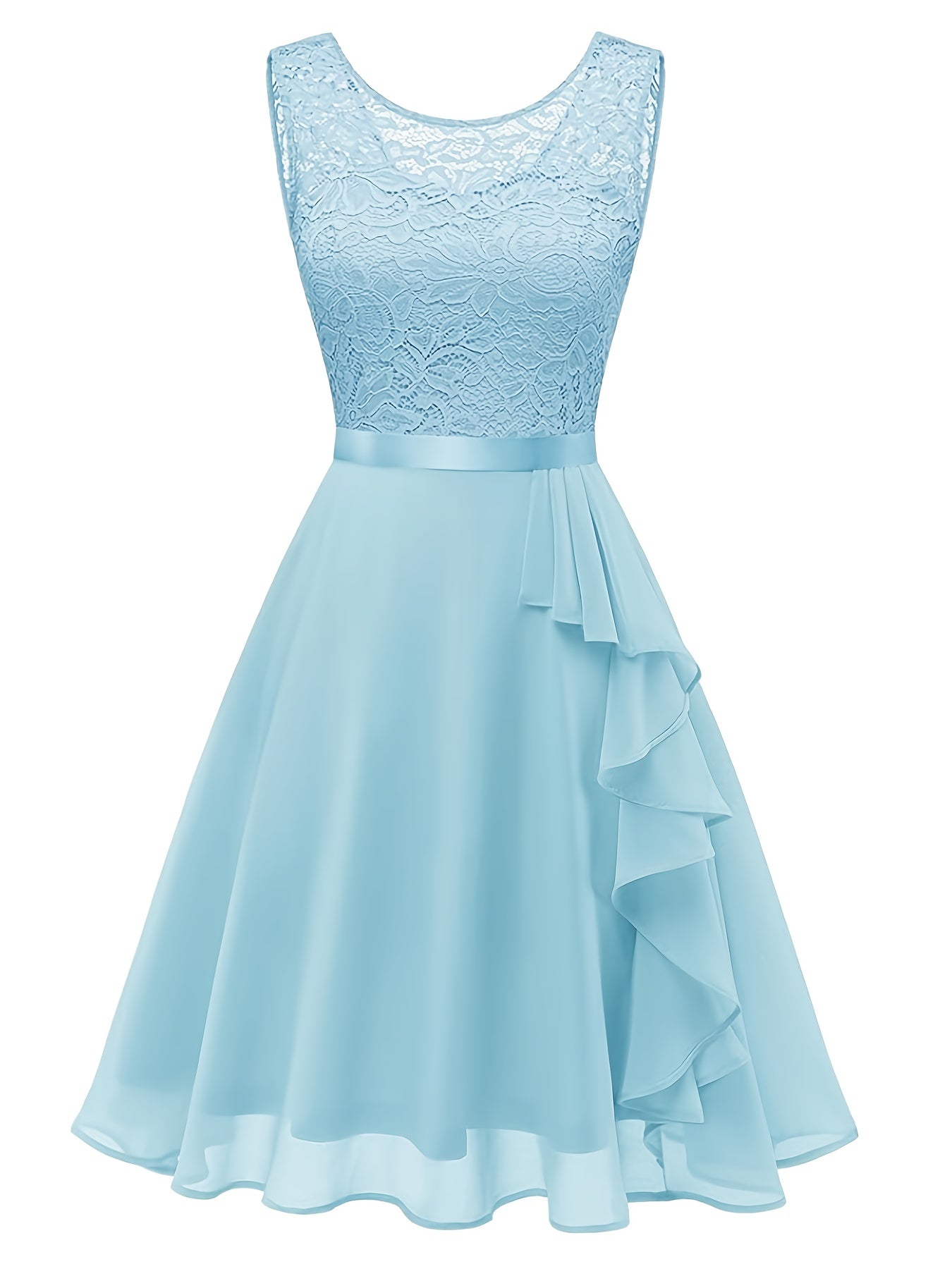 Abito estivo con scollo rotondo - Plissettato, linea ad A, pizzo patchwork, lunghezza al ginocchio ed elegante