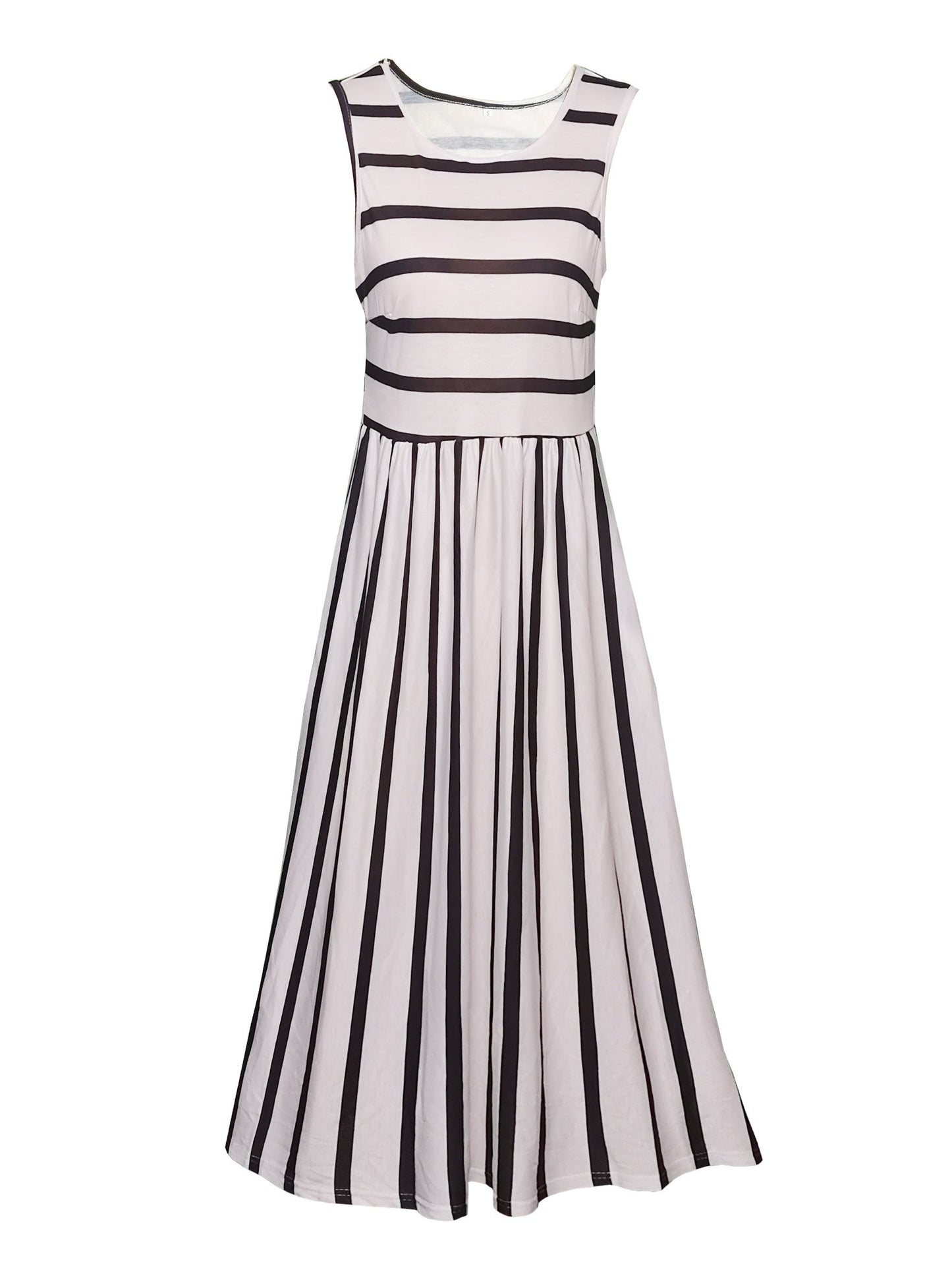Abito a canotta a righe - Abito estivo senza maniche con tasche, casual e confortevole