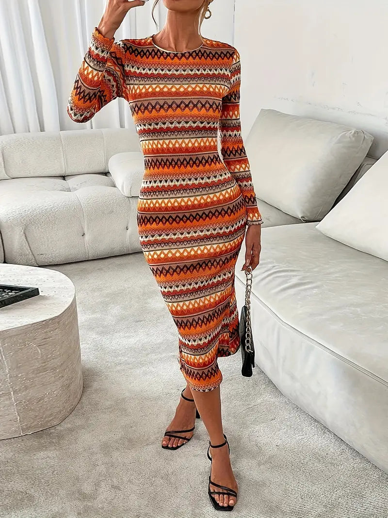 Abito da donna in maglia con motivo geometrico - abito invernale a maniche lunghe