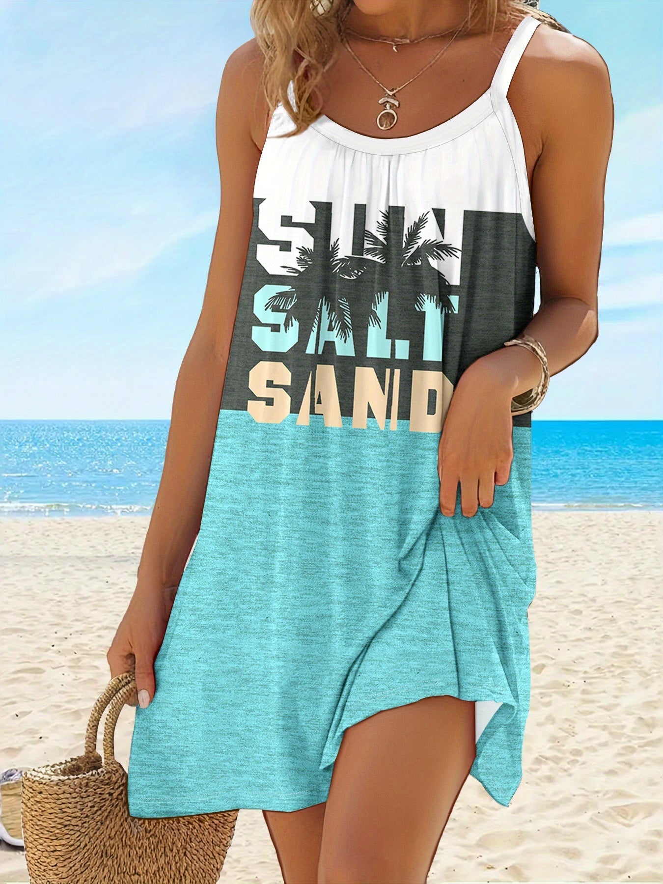 Abito estivo colorato con stampa Abito da spiaggia sciolto e senza maniche