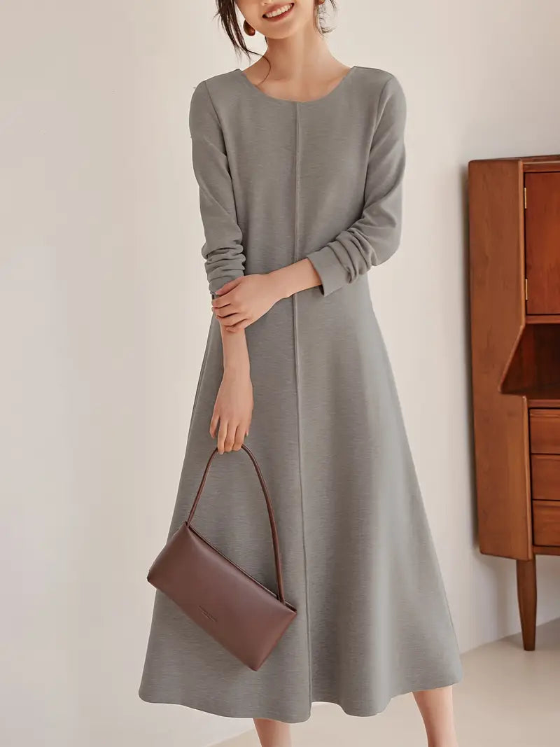 Elegante abito in maglia a maniche lunghe per donna, scollo rotondo