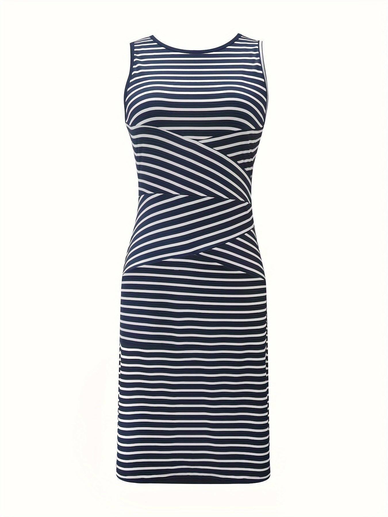 Abito a canotta a righe da donna - Abito a girocollo senza maniche