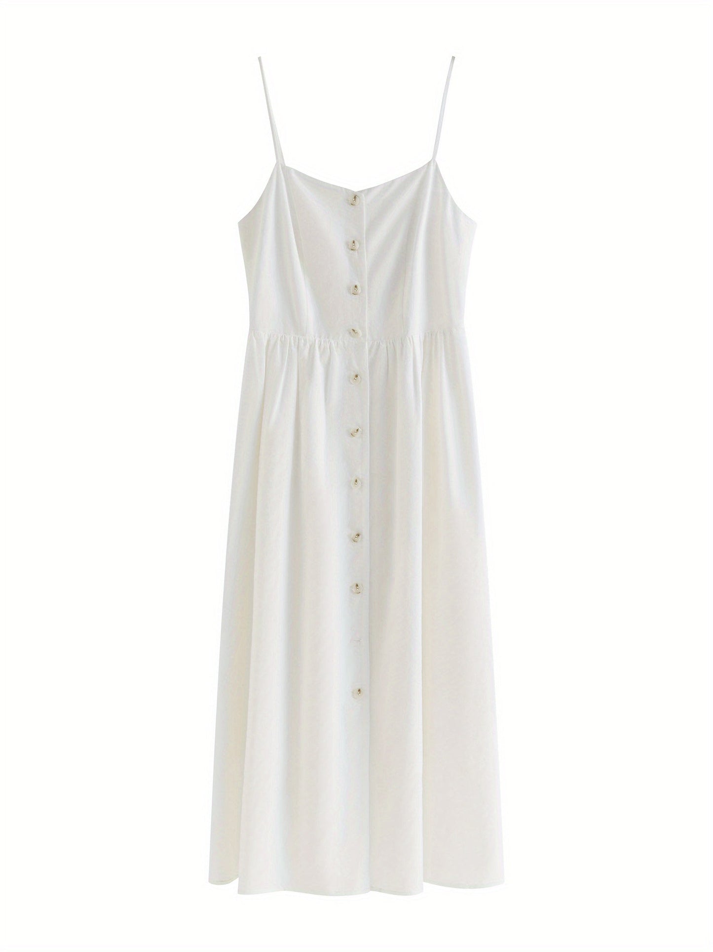 Abito estivo da donna - Abito midi senza maniche, misto lino, abbottonato