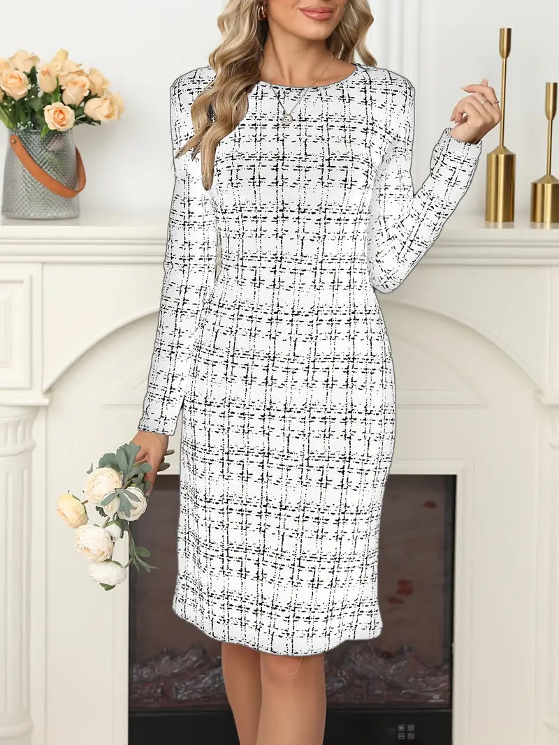 Abito classico a quadri con scollo rotondo, perfetto