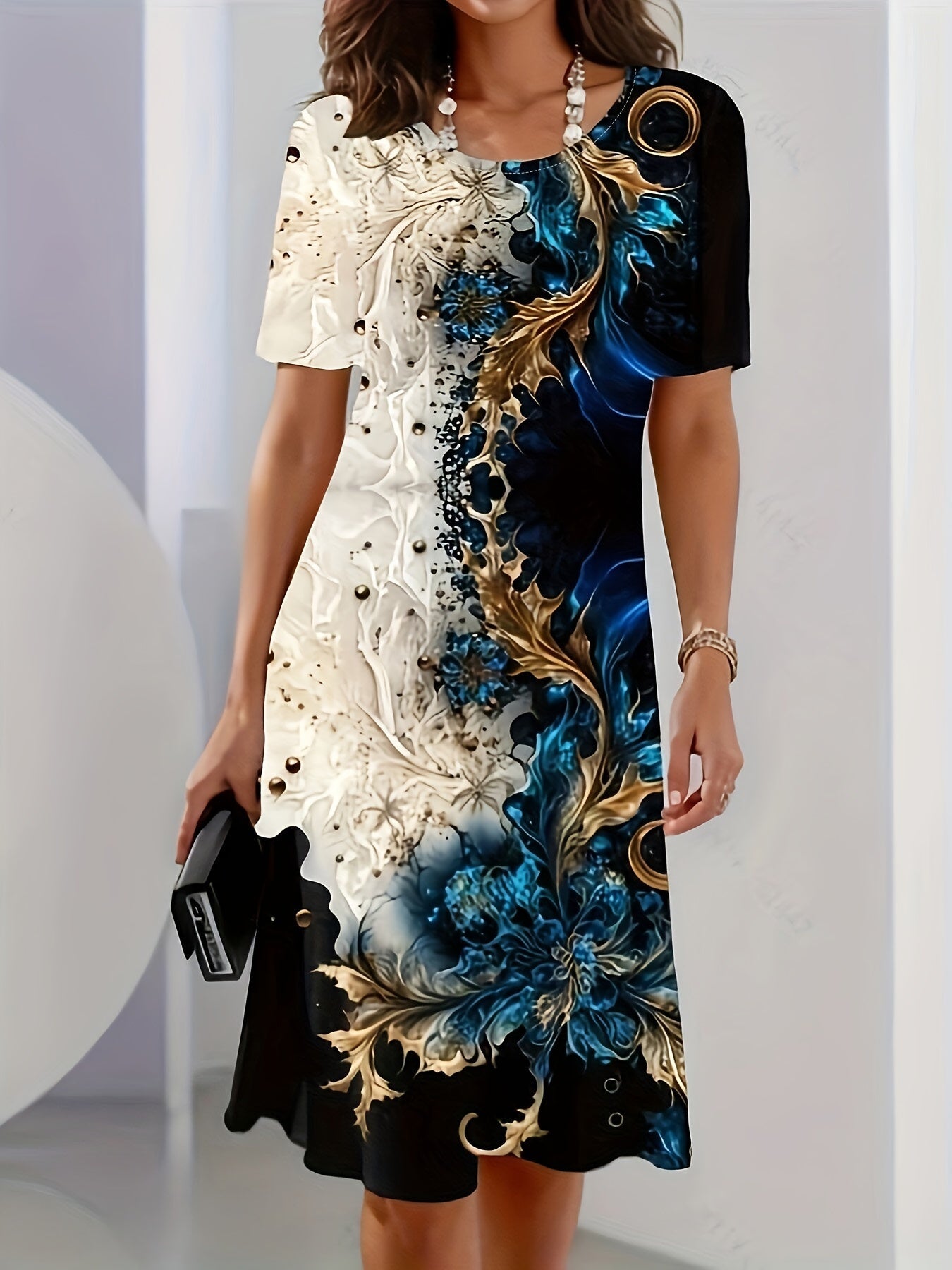 Abito con stampa grafica colorata - Abito estivo a maniche corte da donna