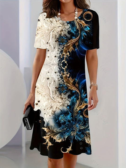 Abito con stampa grafica colorata - Abito estivo a maniche corte da donna