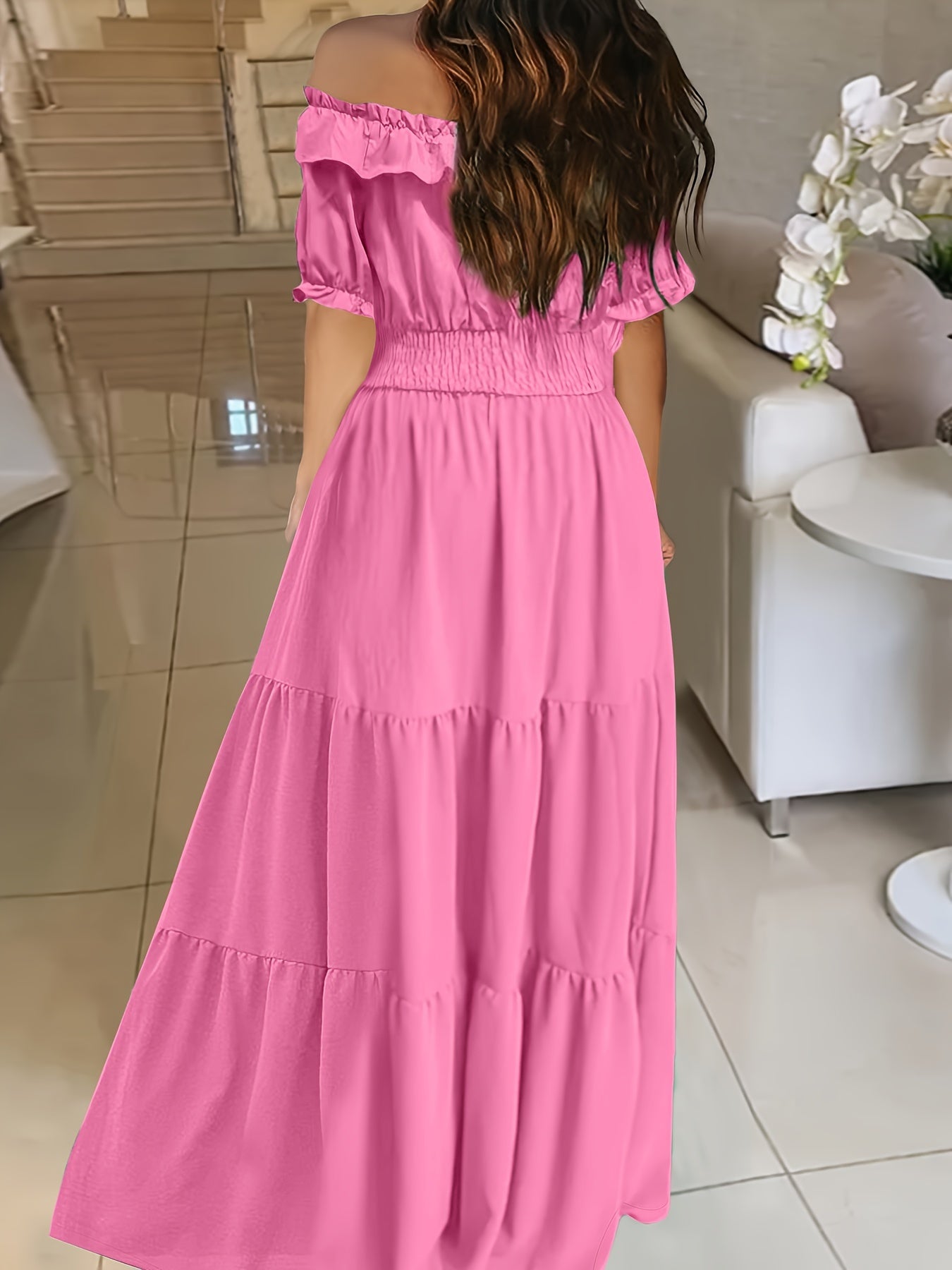 Abito estivo senza spalle Maxi abito elegante con balze Vestibilità ampia
