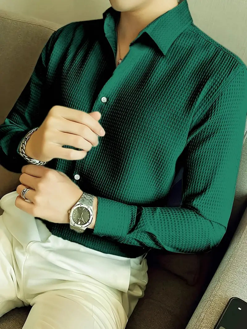 Lorenzo | Camicia da Uomo in Tessuto Waffle a Maniche Lunghe