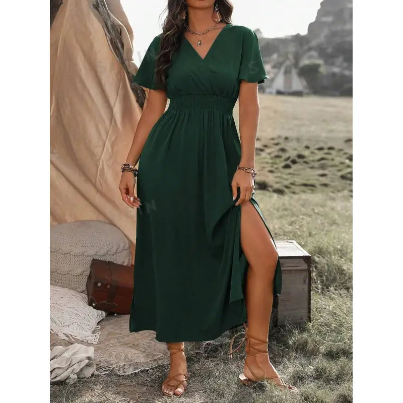 Abito da damigella in chiffon con maniche a farfalla e spacco