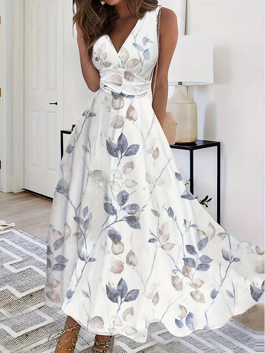 Abito estivo da donna con scollo a V a fiori - Senza maniche e arioso