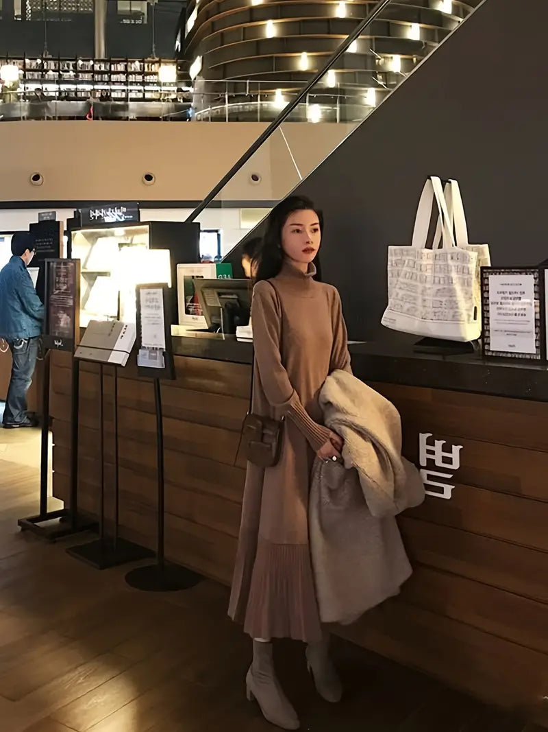 Abito in maglia con cappotto - linea A chic sopra il ginocchio, maniche lunghe, misto poliestere