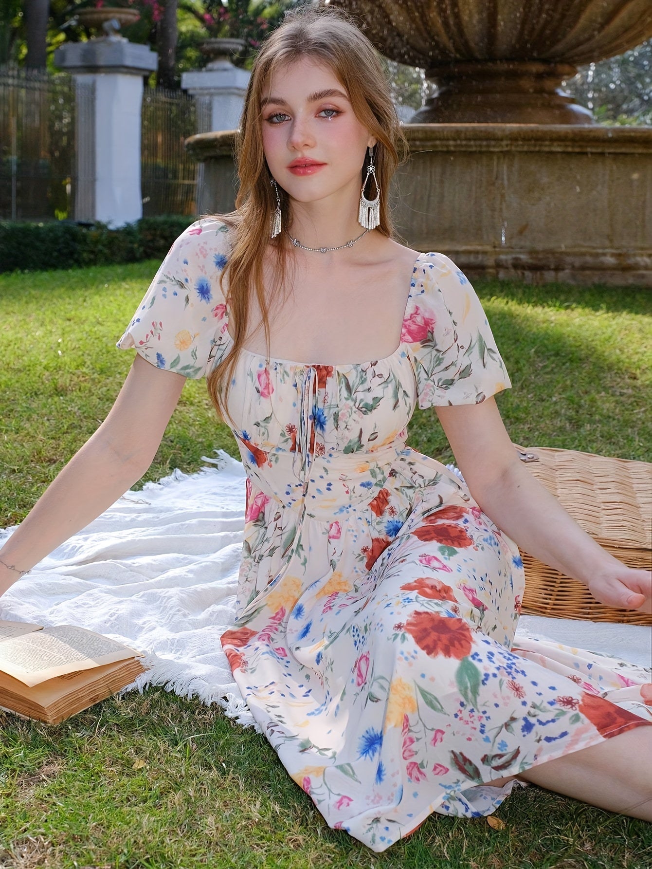 Abito floreale estivo - arioso abito a maniche corte in linea di poliestere, leggero e confortevole