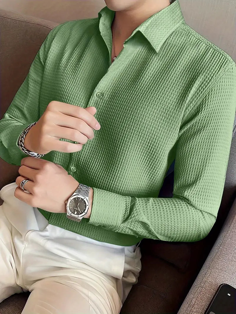 Lorenzo | Camicia da Uomo in Tessuto Waffle a Maniche Lunghe