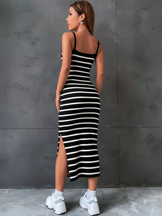 Abito estivo a righe abito cami da donna con spacco nero