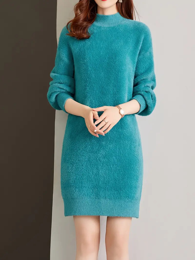 Abito in maglia a maniche lunghe inverno, Elegante abito in maglia a collo tondo