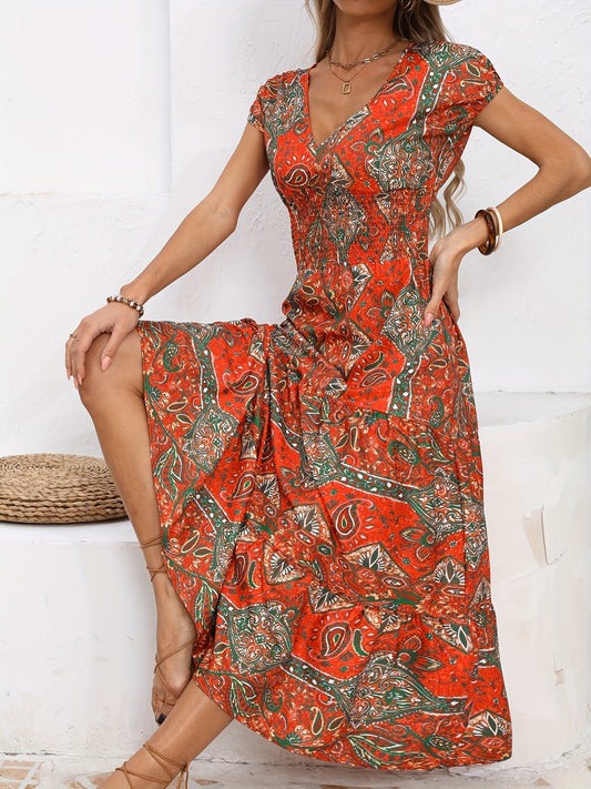 Maxi abito con motivo paisley Scollo a V rosso Ideale per le vacanze