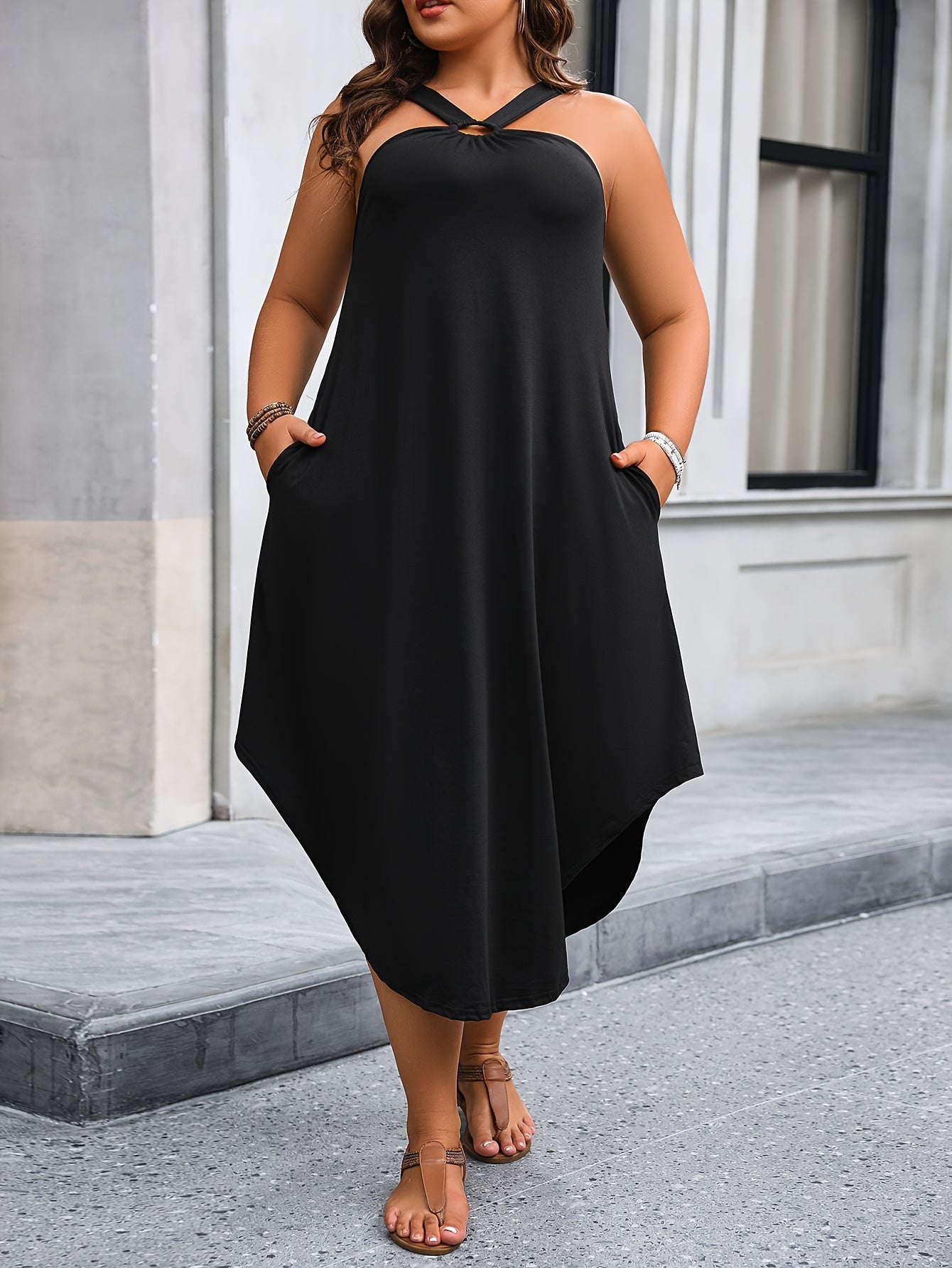 Abito estivo oversize da donna Abito a canotta senza maniche con orlo rotondo