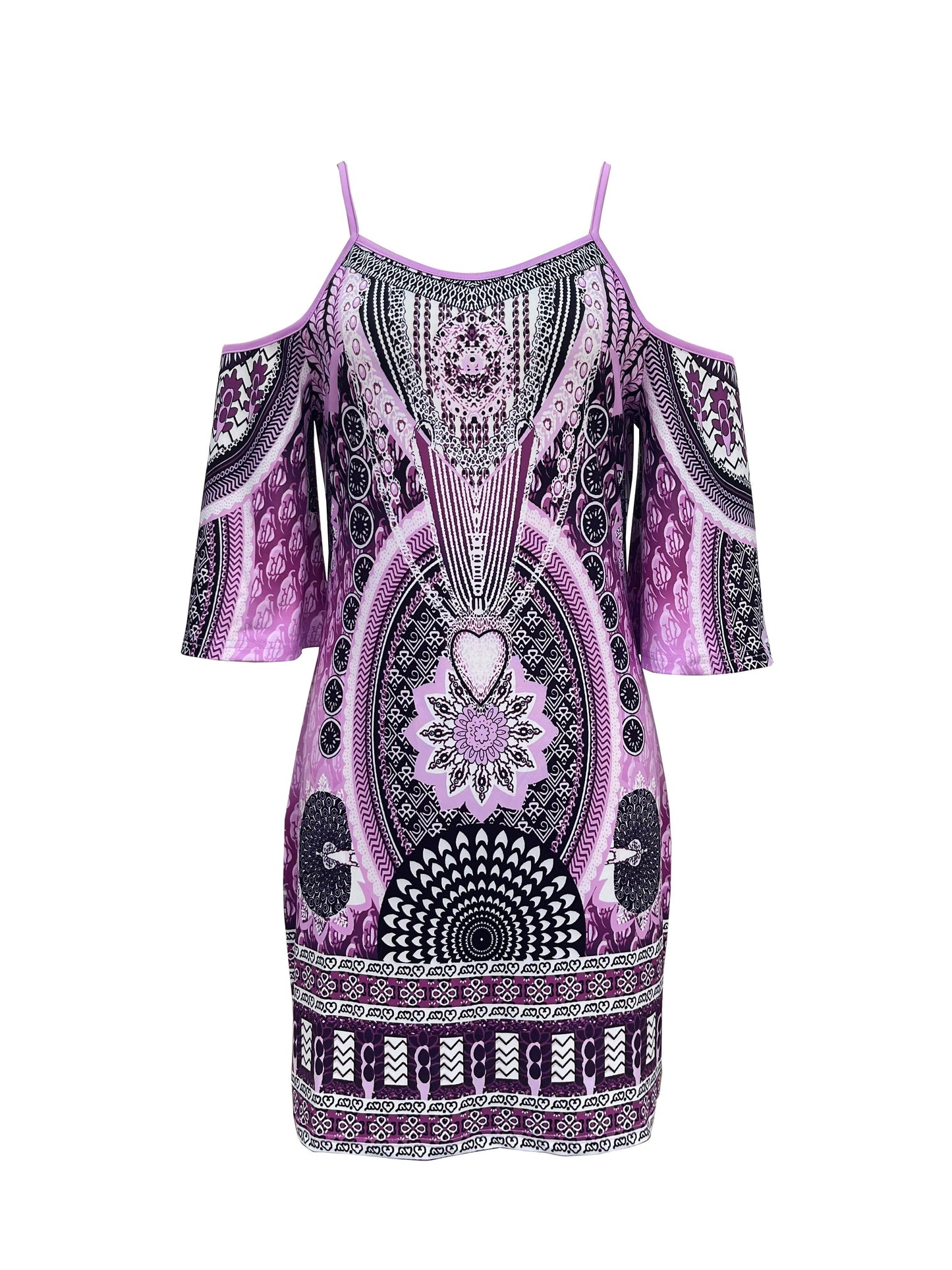 Abito da spiaggia a spalla fredda in stile boho con spalline e maniche a sbuffo