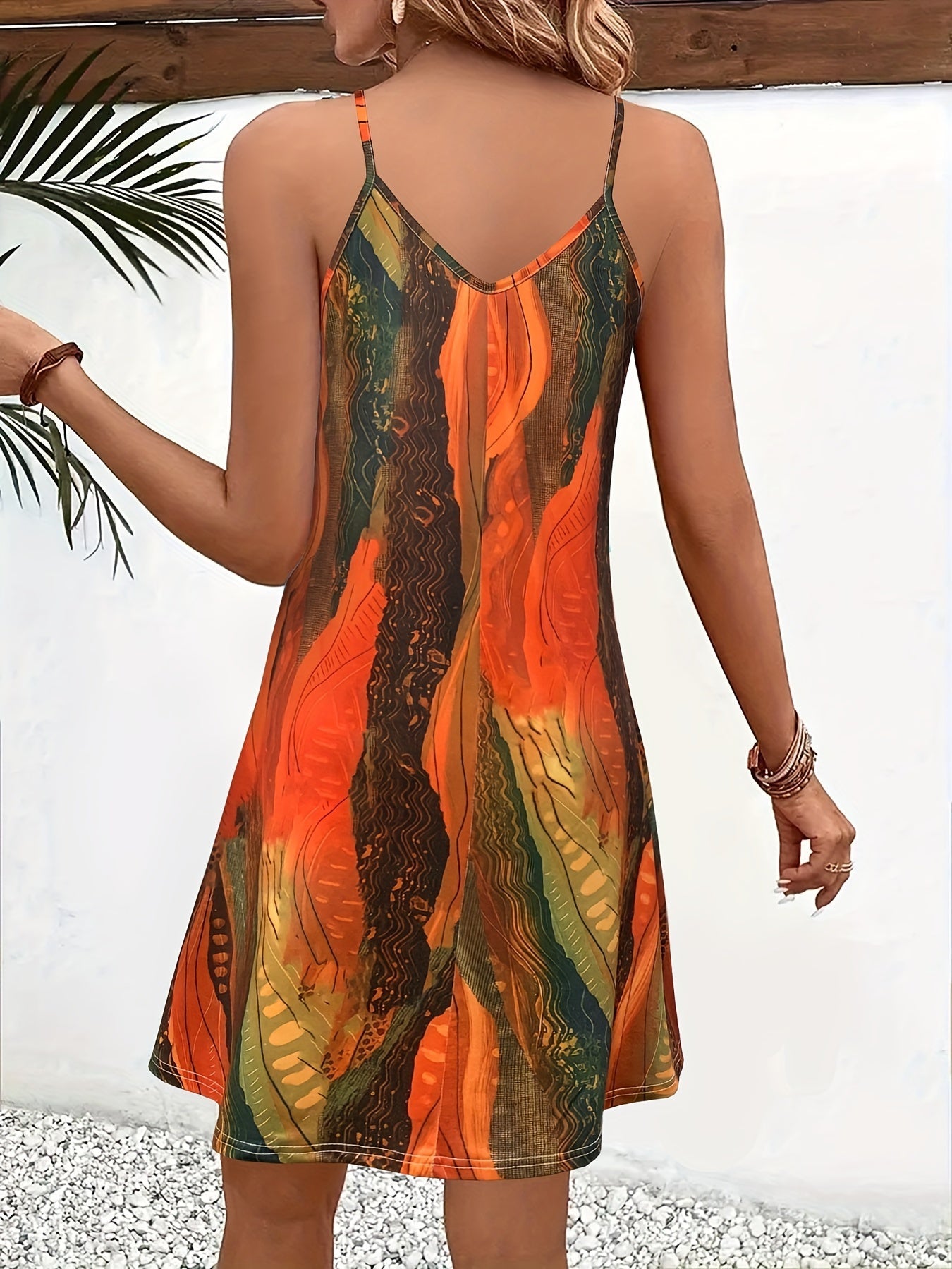 Abito con cinturino a spaghetti a blocchi di colore - Elegante abito estivo con cami