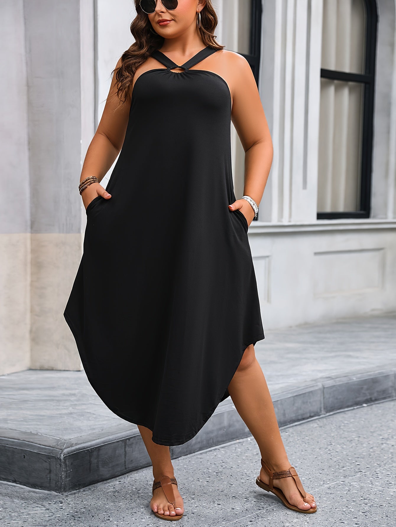 Abito estivo oversize da donna Abito a canotta senza maniche con orlo rotondo