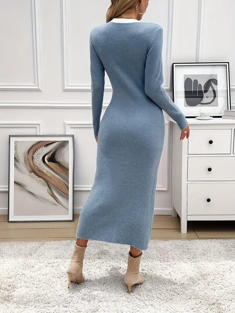 Abito doppiopetto in maglia da donna - manica lunga, bodycon, color block