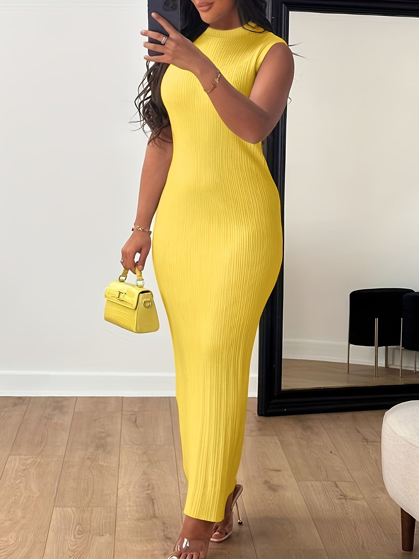 Abito bodycon estivo da donna - senza maniche con scollo rotondo e aderente