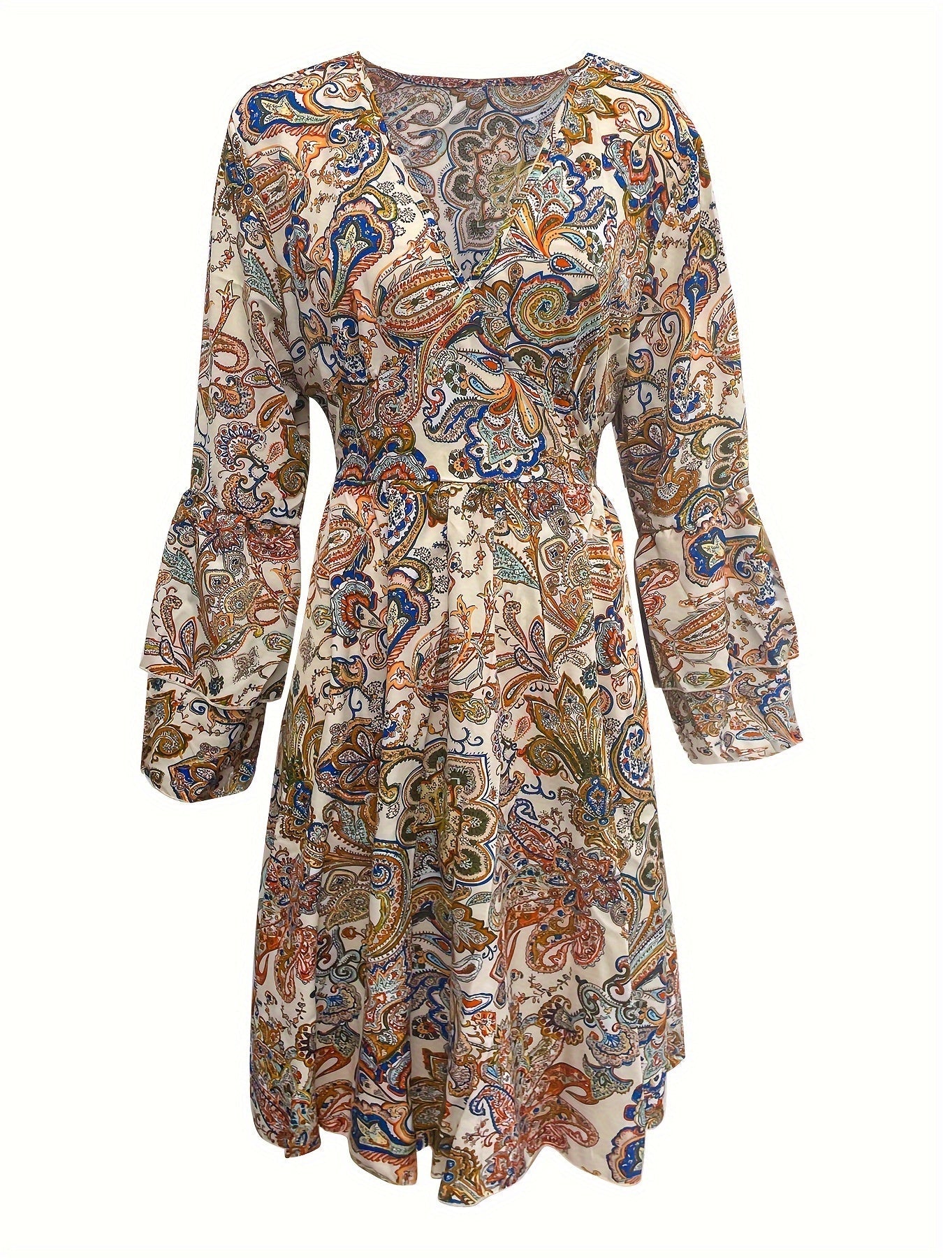 Abito Paisley da donna - Abito estivo con scollatura a V e maniche a strati