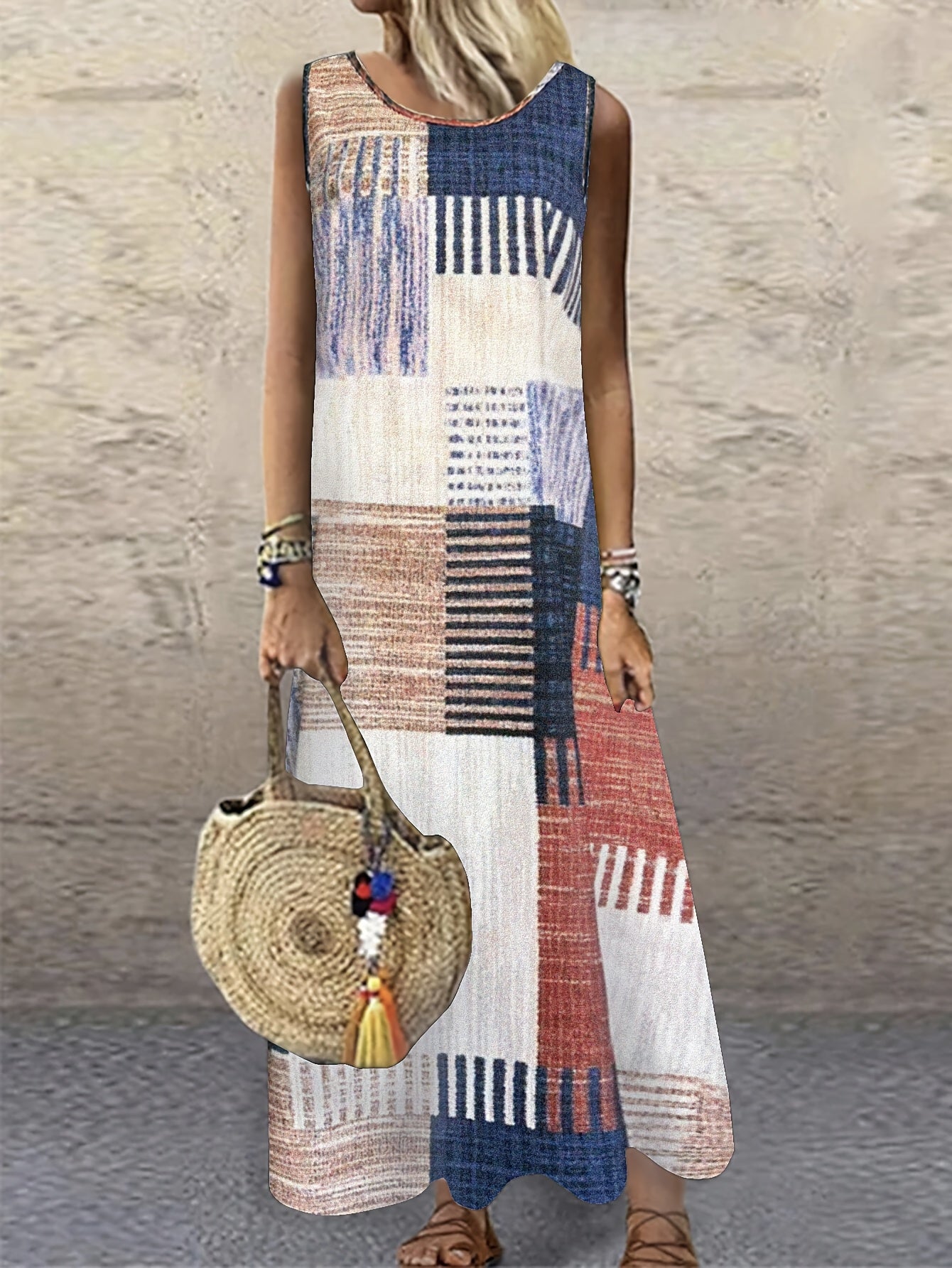 Abito estivo da donna Senza maniche, motivo floreale Sciolto e arioso