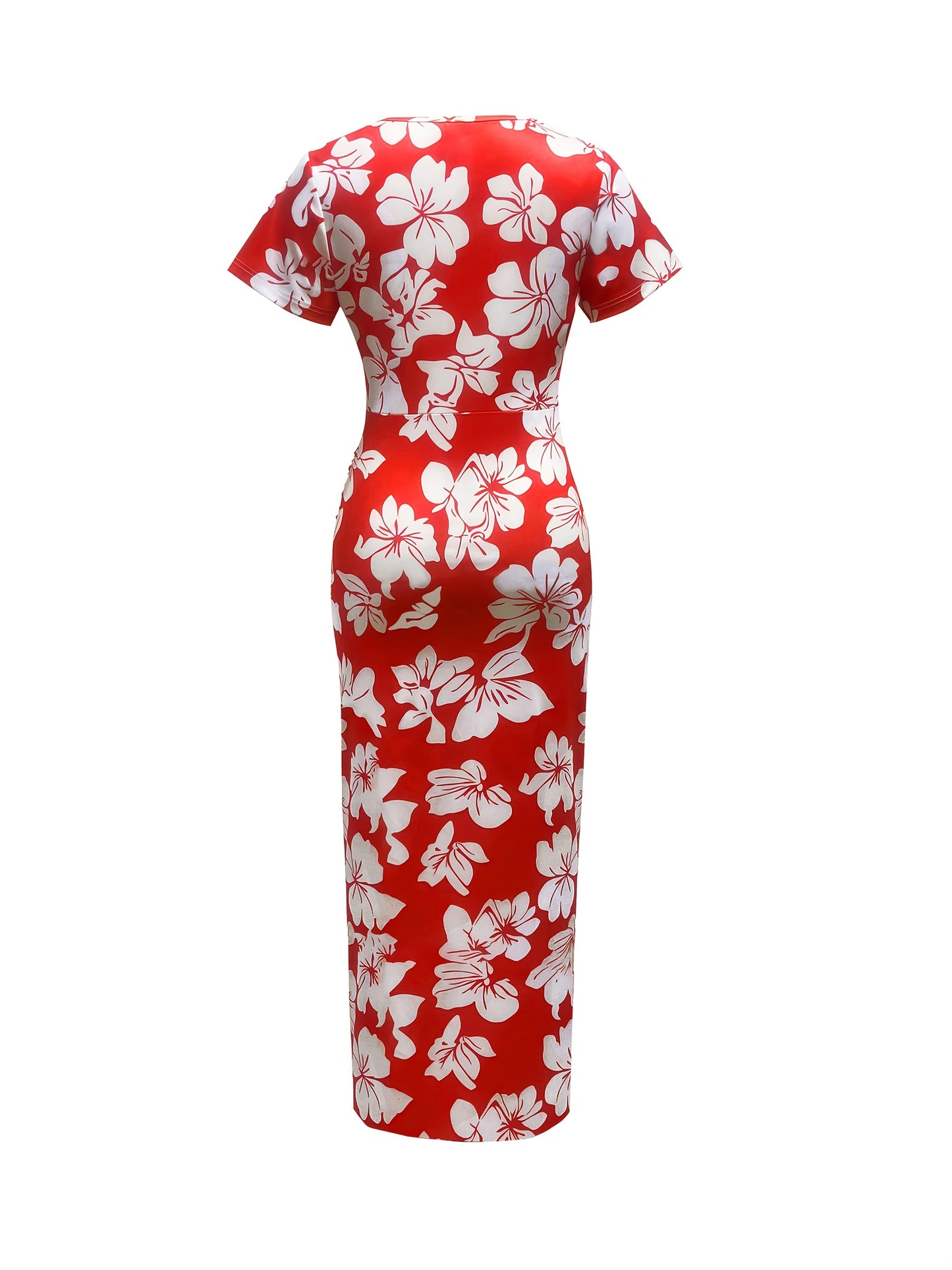 Abito bodycon rosso con motivo floreale Mini scollatura a V Maniche corte