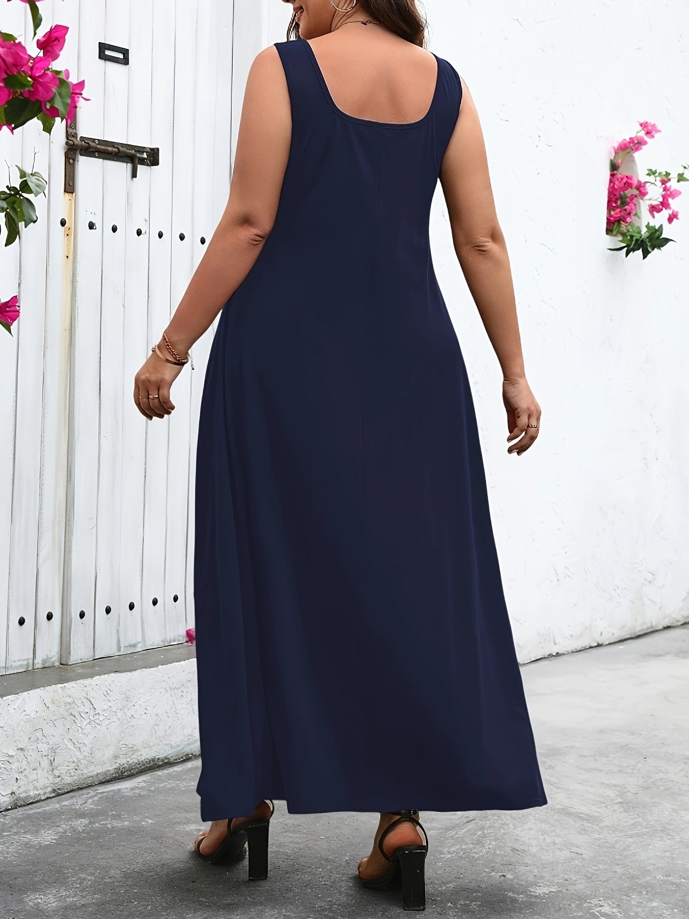 Maxi abito casual oversize senza maniche, abito a canottiera in maglia