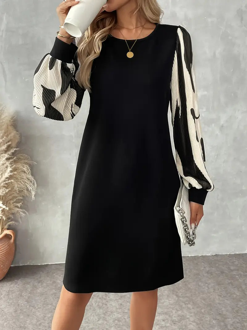 Abito elegante bicolore con maniche a lanterna