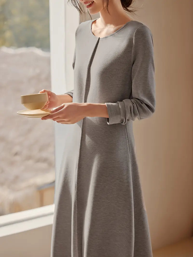 Elegante abito in maglia a maniche lunghe per donna, scollo rotondo