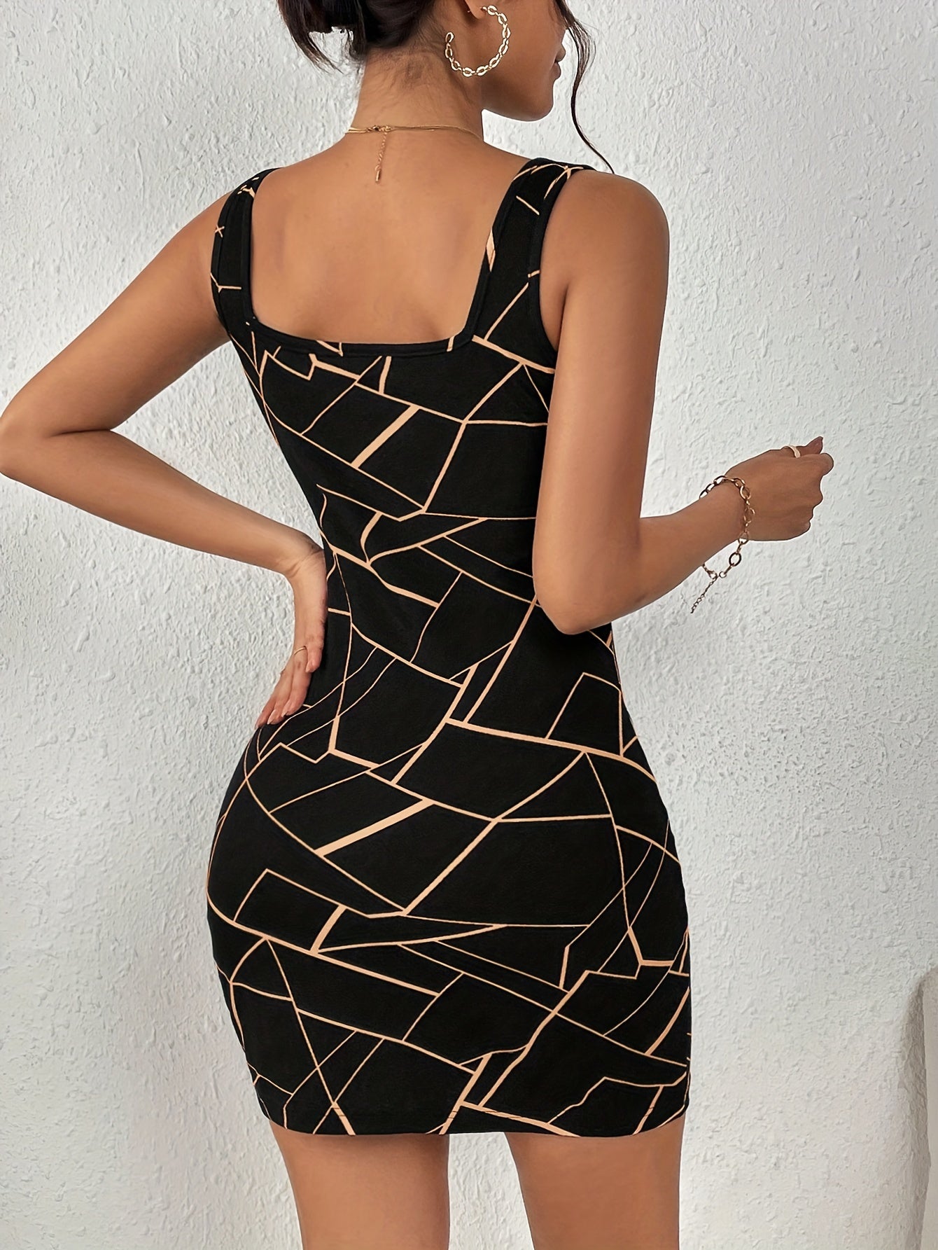 Miniabito bodycon geoprint da donna, elegante abito a canotta