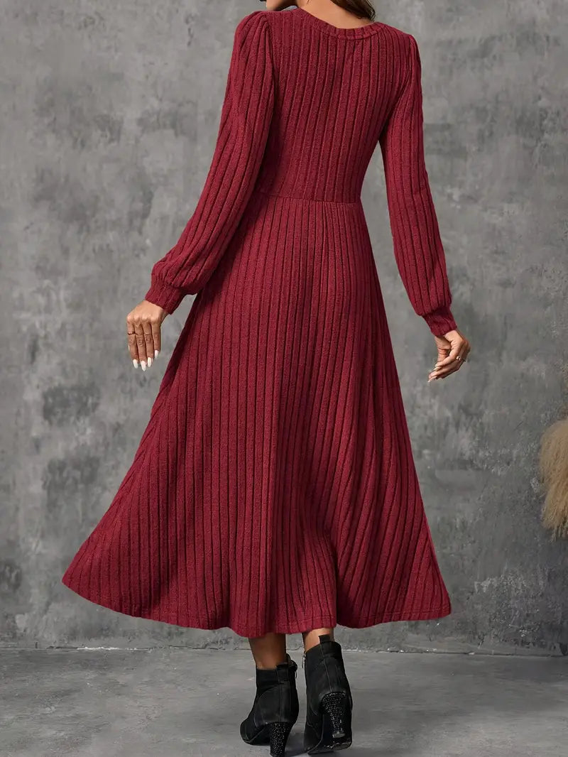 Abito midi a maniche lunghe a costine da donna - Casual A-line