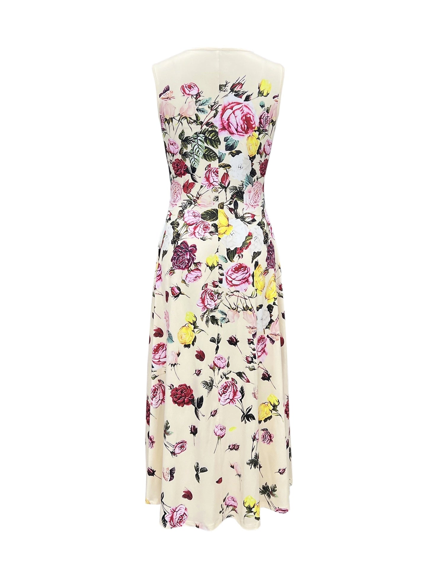 Abito senza maniche a stampa floreale - Aereo, elastico ed elegante - Scollo rotondo