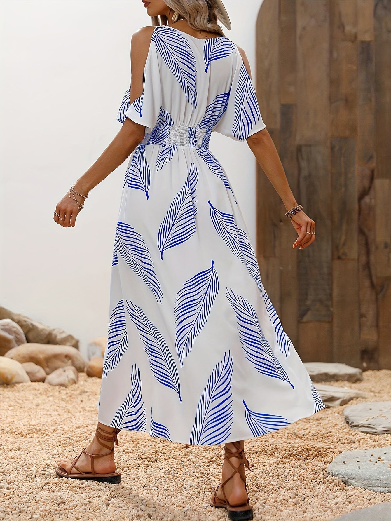 Abito camicetta in poliestere floreale Scollo a V, vita alta Design arioso