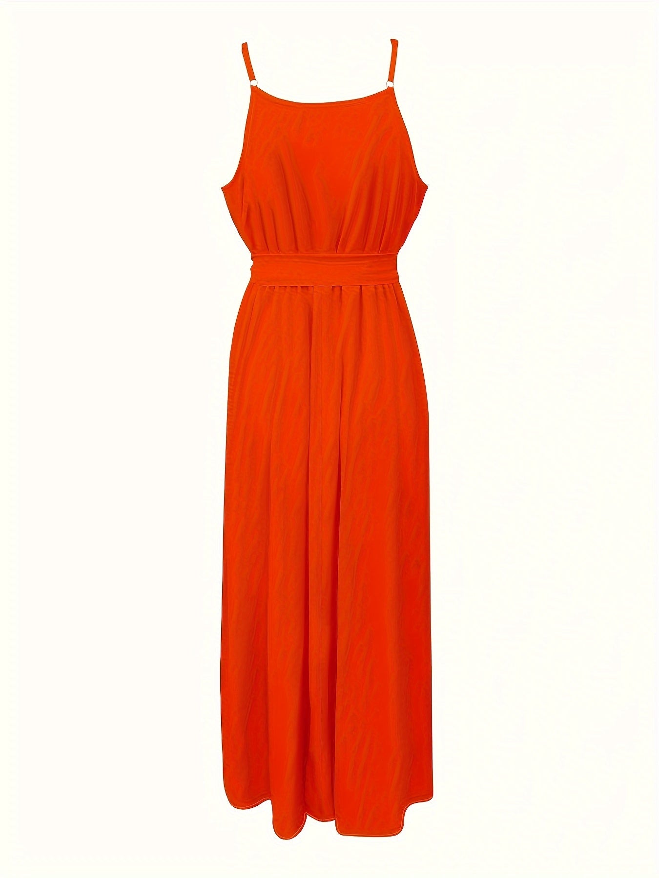 Maxi abito da donna - Abito estivo senza maniche con volant e vita a cravatta