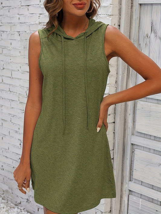 Abito estivo tunica da donna, leggero, con cappuccio, senza maniche