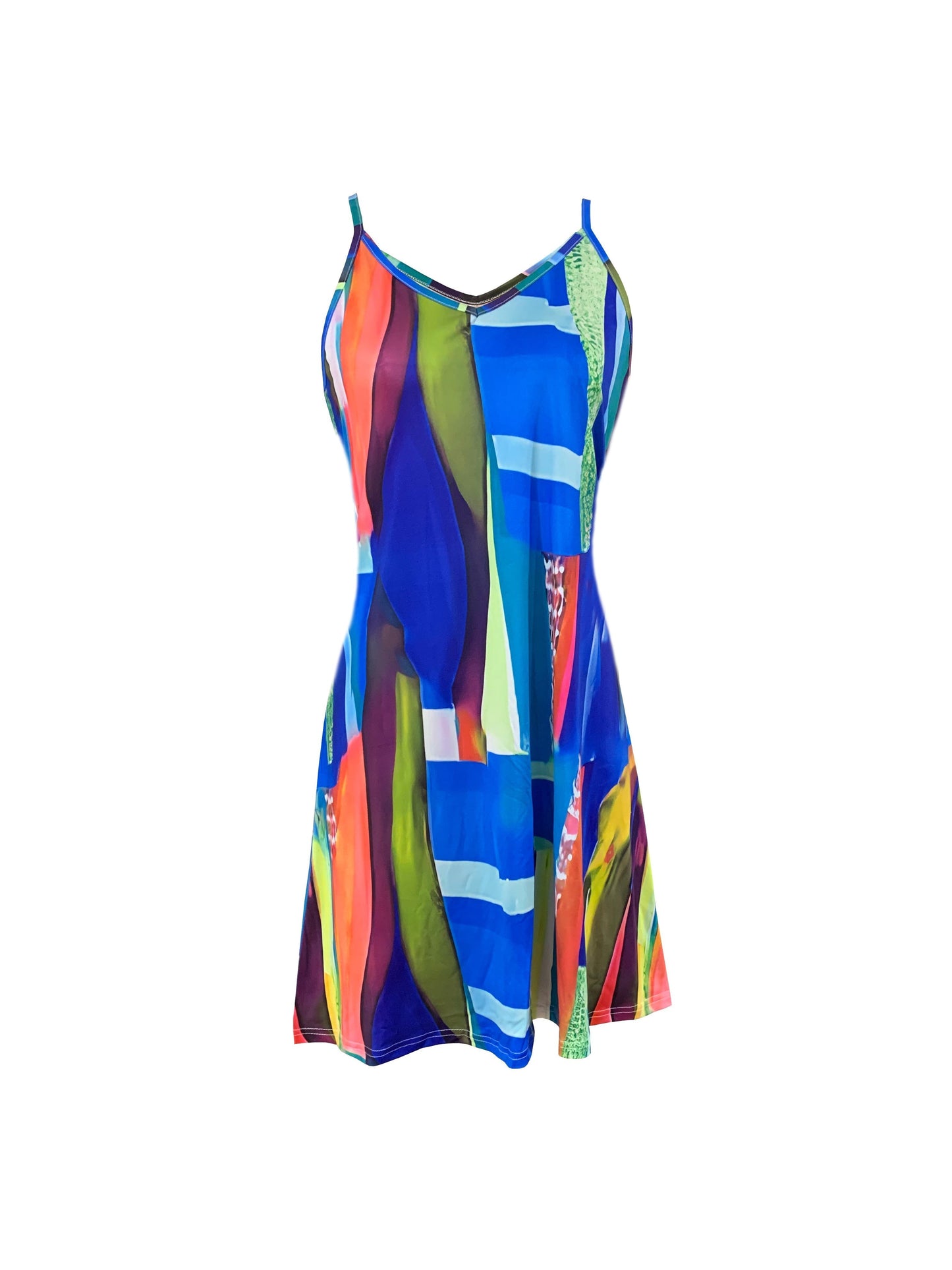 Abito a canotta con scollo a V - design a blocchi di colore, abbigliamento estivo da donna