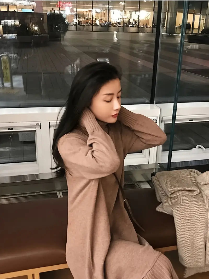 Abito in maglia con cappotto - linea A chic sopra il ginocchio, maniche lunghe, misto poliestere