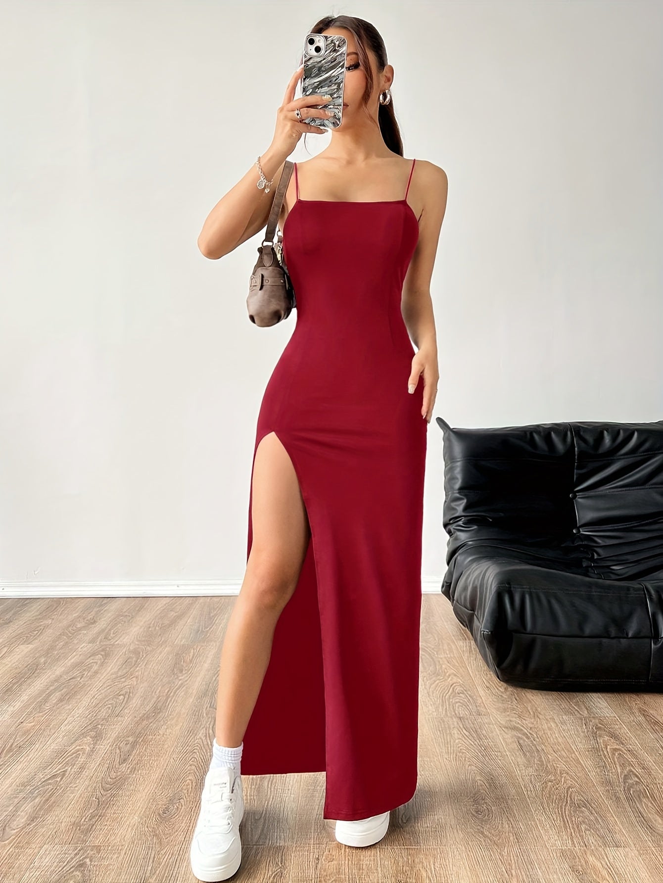 Maxi abito bodycon elegante e senza maniche Abito estivo con cinturino a spaghetti