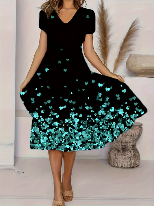 Abito floreale da donna con scollo a V - abito estivo a maniche corte casual