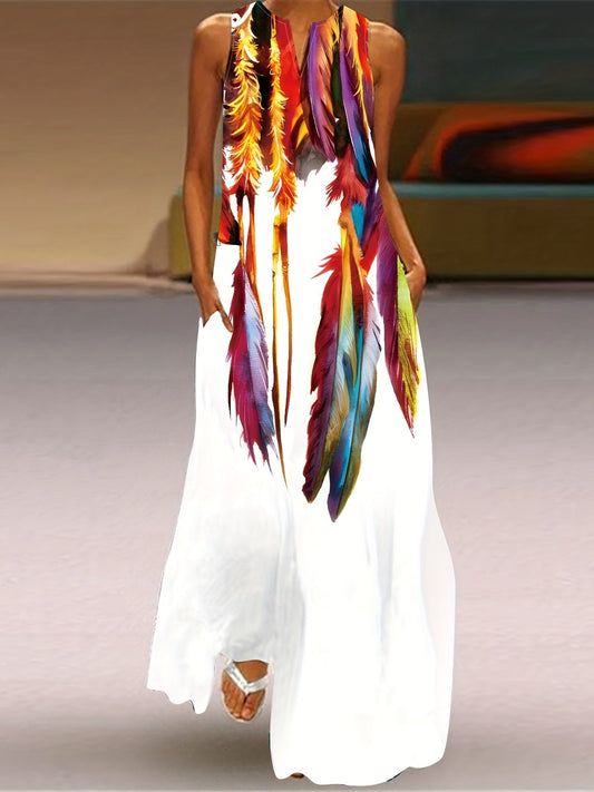 Abito swing bianco con scollo a V e tasche - Abito estivo arioso con linea ad A